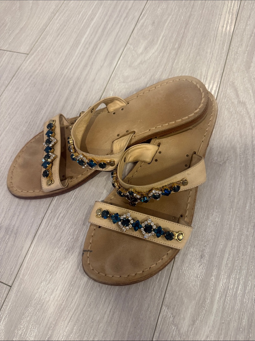 Made in Italy Bejeweled Tan Women's Slide Sandals